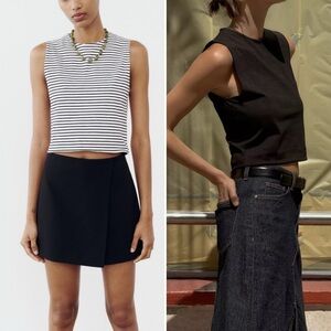 NWT! Zara COTTON CROPPED TOP Bundle - Solid Black and Striped